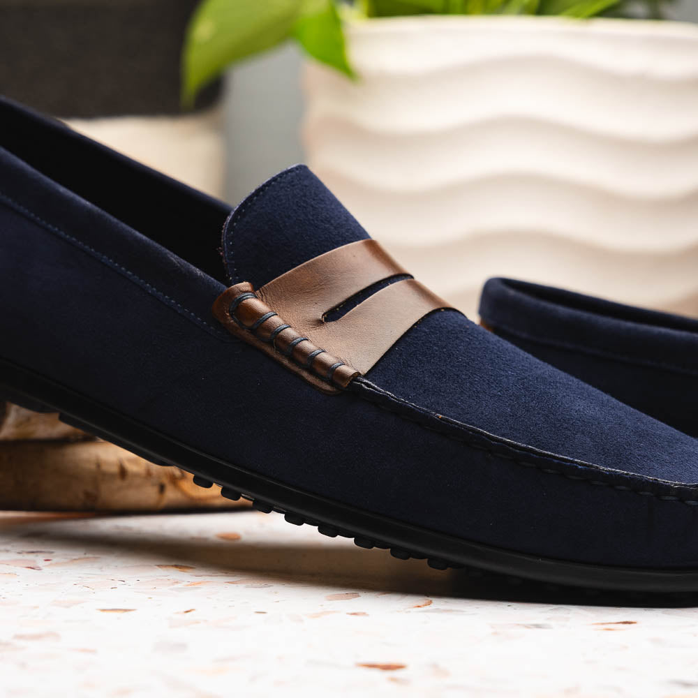 Zelli Italia Men's 36-300-NVY MONZA Sueded Italian Calfskin Driver Navy / Chestnut