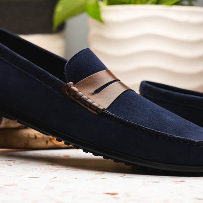 Zelli Italia Men's 36-300-NVY MONZA Sueded Italian Calfskin Driver Navy / Chestnut
