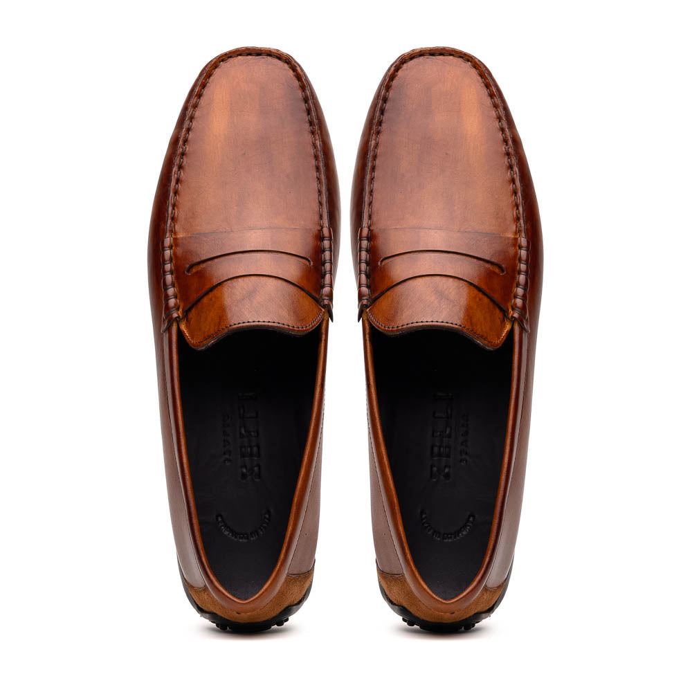 Zelli Italia Men's 35-115-CGN MONZA Hand Burnished Italian Calfskin Driving Loafers Cognac