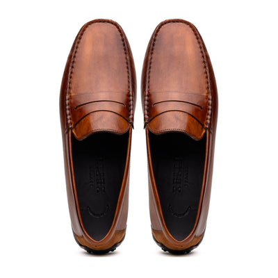 Zelli Italia Men's 35-115-CGN MONZA Hand Burnished Italian Calfskin Driving Loafers Cognac