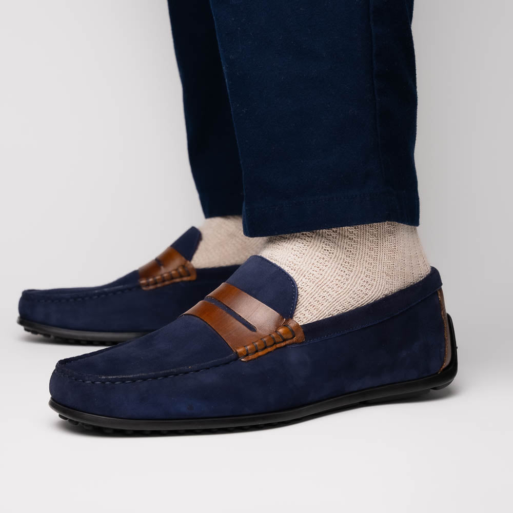 Zelli Italia Men's 36-300-NVY MONZA Sueded Italian Calfskin Driver Navy / Chestnut