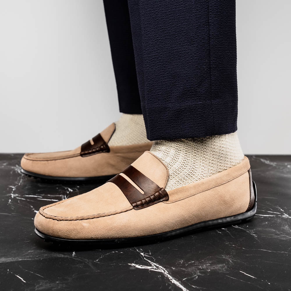 Zelli Italia Men's 36-300-BON MONZA Sueded Italian Calfskin Driver Bone / Chestnut