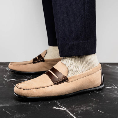 Zelli Italia Men's 36-300-BON MONZA Sueded Italian Calfskin Driver Bone / Chestnut