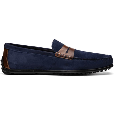 Zelli Italia Men's 36-300-NVY MONZA Sueded Italian Calfskin Driver Navy / Chestnut