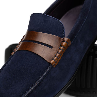 Zelli Italia Men's 36-300-NVY MONZA Sueded Italian Calfskin Driver Navy / Chestnut