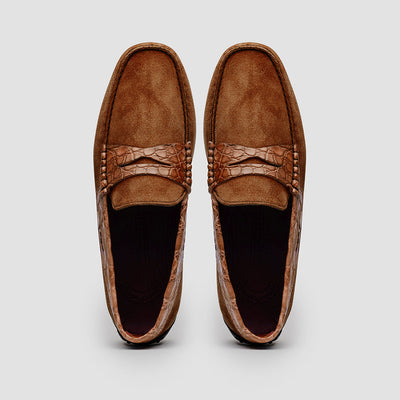 Zelli Italia Men's 31-160-CGN MONZA Sueded Calfskin with Crocodile Driver, Cognac