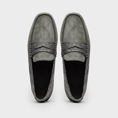 Zelli Italia Men's 31-160-GRY MONZA Sueded Calfskin with Crocodile Driver, Grey