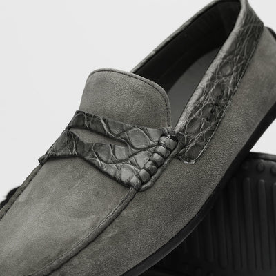 Zelli Italia Men's 31-160-GRY MONZA Sueded Calfskin with Crocodile Driver, Grey