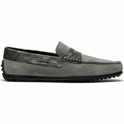 Zelli Italia Men's 31-160-GRY MONZA Sueded Calfskin with Crocodile Driver, Grey