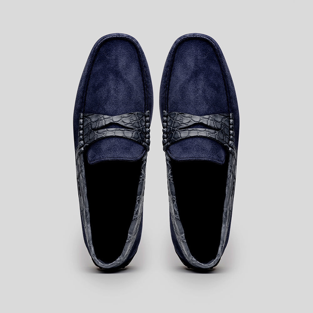 Zelli Italia Men's 31-160-NVY MONZA Sueded Calfskin with Crocodile Driver, Navy
