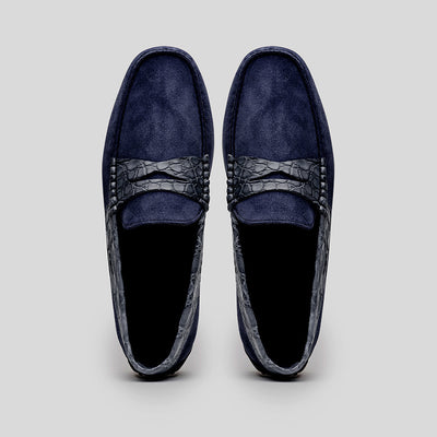 Zelli Italia Men's 31-160-NVY MONZA Sueded Calfskin with Crocodile Driver, Navy