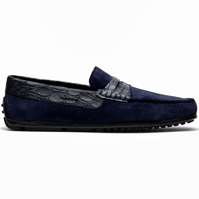 Zelli Italia Men's 31-160-NVY MONZA Sueded Calfskin with Crocodile Driver, Navy