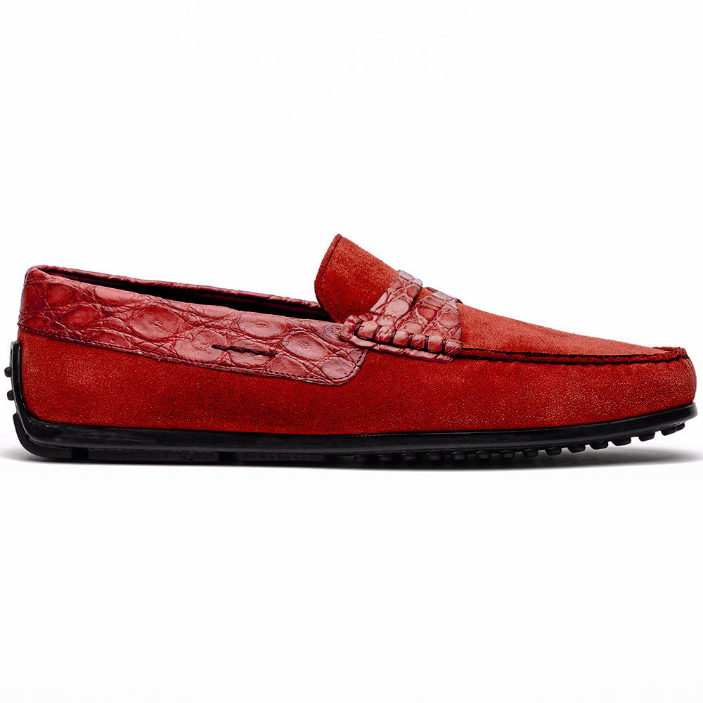 Zelli Italia Men's 31-160-RED MONZA Sueded Calfskin with Crocodile Driver, Red