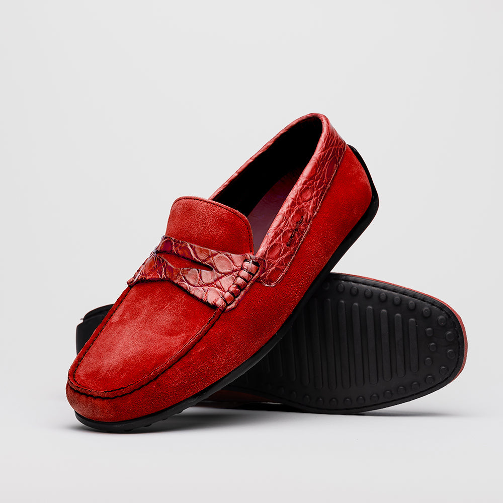 Zelli Italia Men's 31-160-RED MONZA Sueded Calfskin with Crocodile Driver, Red