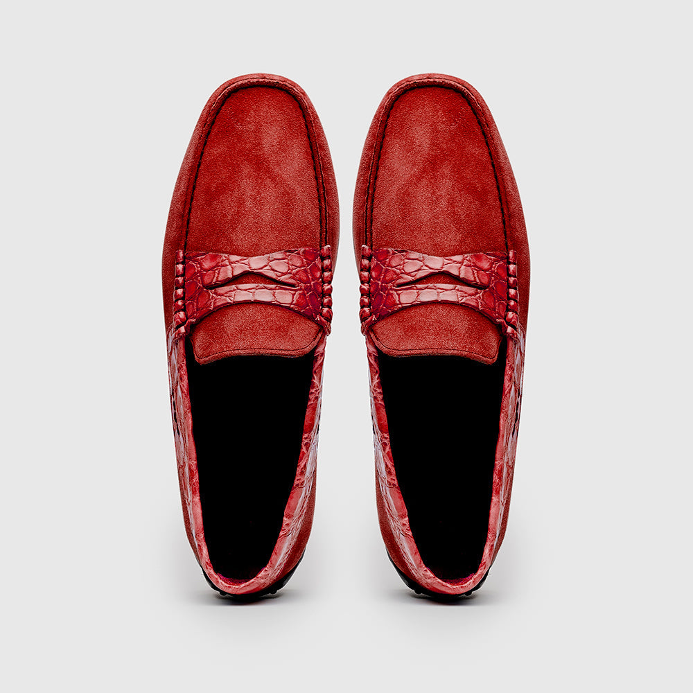 Zelli Italia Men's 31-160-RED MONZA Sueded Calfskin with Crocodile Driver, Red
