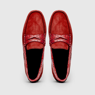 Zelli Italia Men's 31-160-RED MONZA Sueded Calfskin with Crocodile Driver, Red