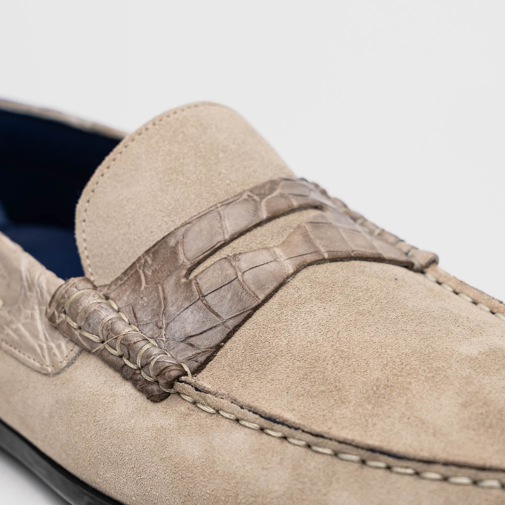Zelli Italia Men's 31-160-SND MONZA Sueded Calfskin with Crocodile Driver Sand