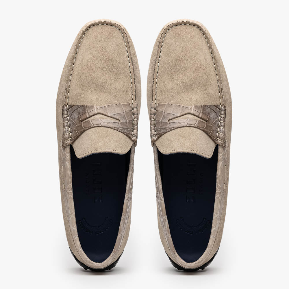 Zelli Italia Men's 31-160-SND MONZA Sueded Calfskin with Crocodile Driver Sand