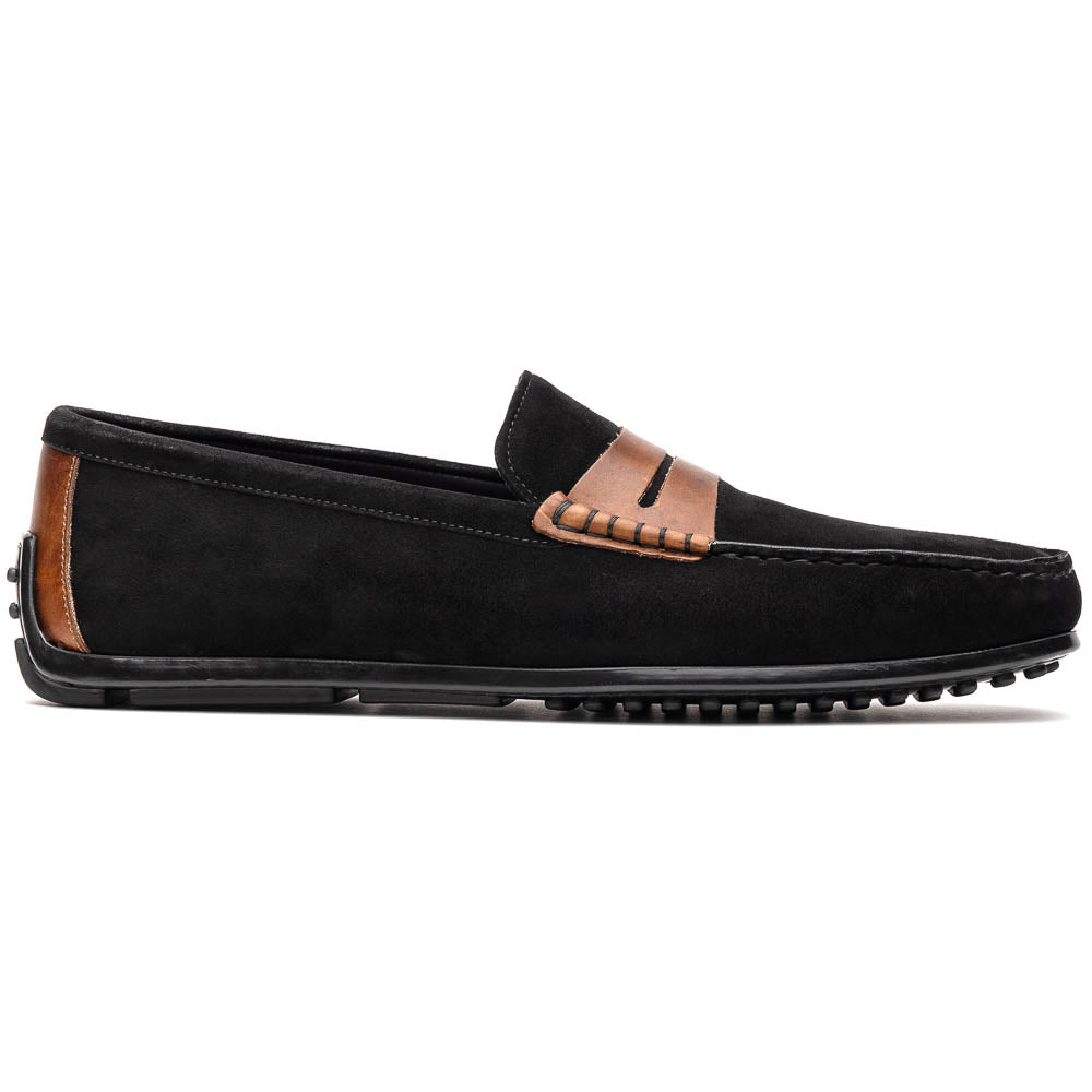 Zelli Italia Men's 36-300-BLK MONZA Sueded Italian Calfskin Driver Black / Chestnut