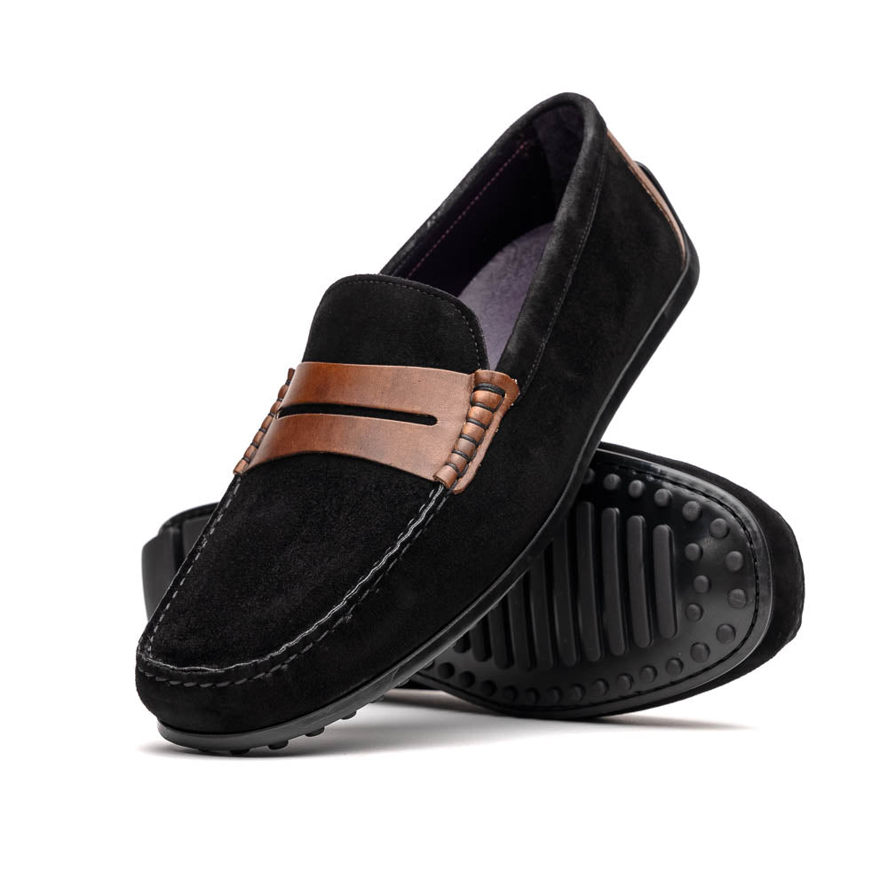 Zelli Italia Men's 36-300-BLK MONZA Sueded Italian Calfskin Driver Black / Chestnut
