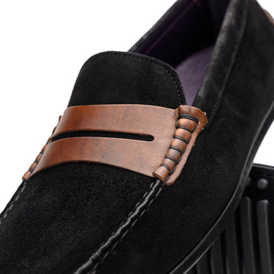 Zelli Italia Men's 36-300-BLK MONZA Sueded Italian Calfskin Driver Black / Chestnut