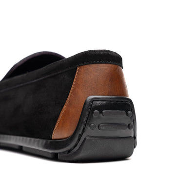 Zelli Italia Men's 36-300-BLK MONZA Sueded Italian Calfskin Driver Black / Chestnut