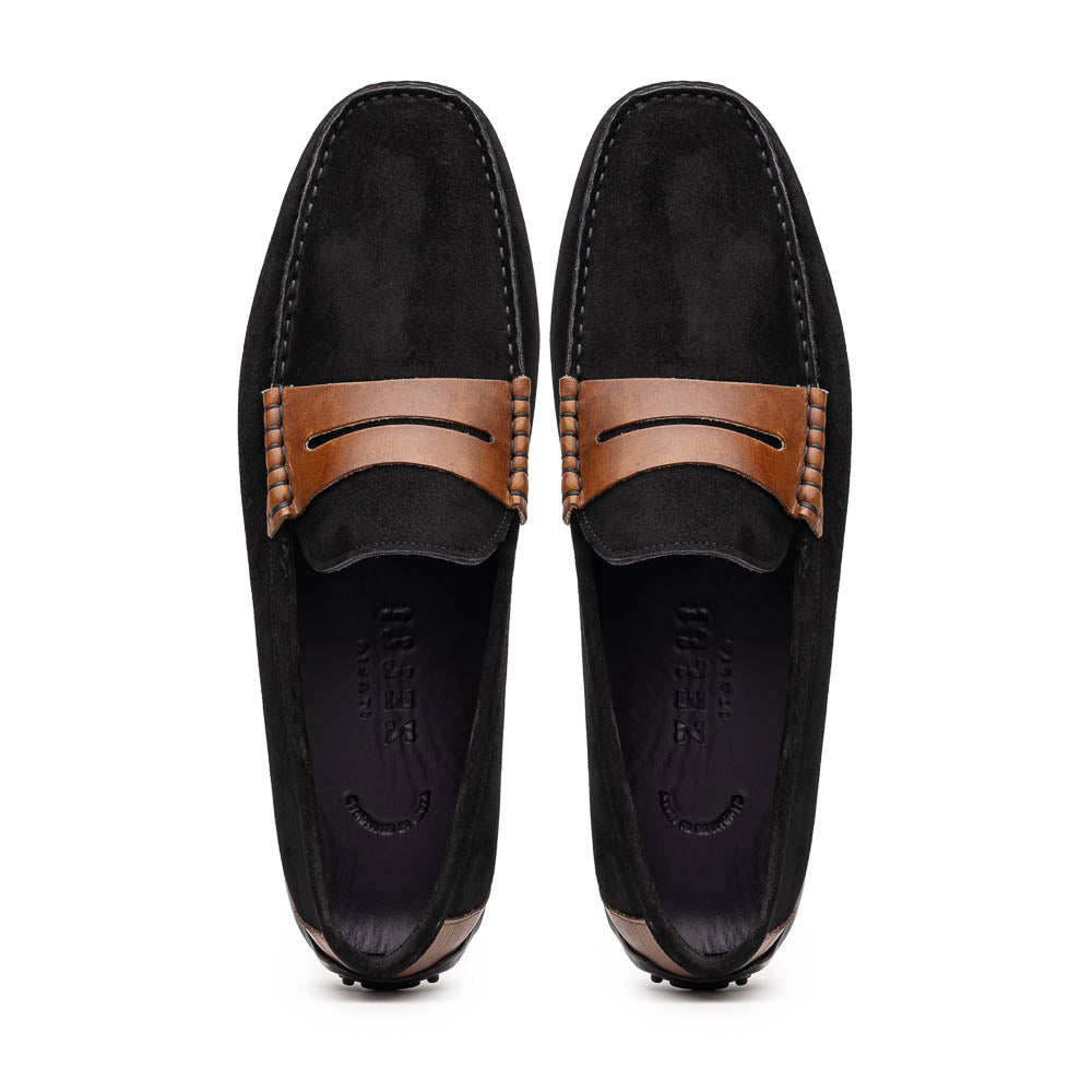 Zelli Italia Men's 36-300-BLK MONZA Sueded Italian Calfskin Driver Black / Chestnut