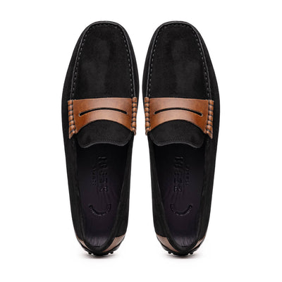 Zelli Italia Men's 36-300-BLK MONZA Sueded Italian Calfskin Driver Black / Chestnut