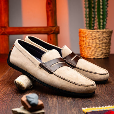 Zelli Italia Men's 36-300-BON MONZA Sueded Italian Calfskin Driver Bone / Chestnut