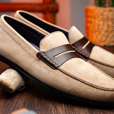Zelli Italia Men's 36-300-BON MONZA Sueded Italian Calfskin Driver Bone / Chestnut