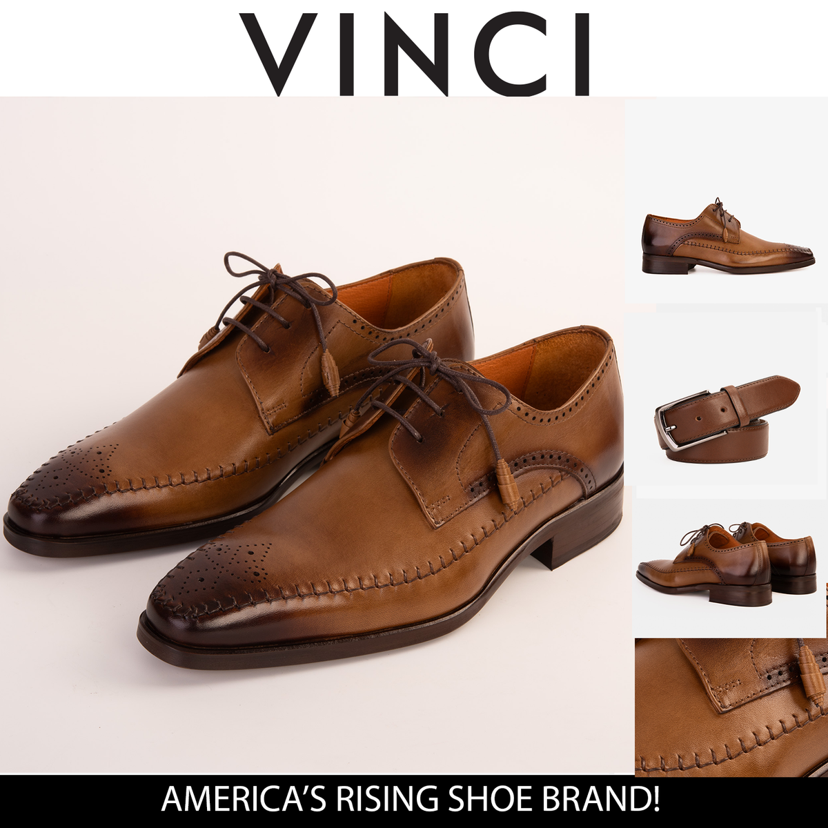 Vinci Leather The Moon Tan Leather Derby Men Shoe – product view 8