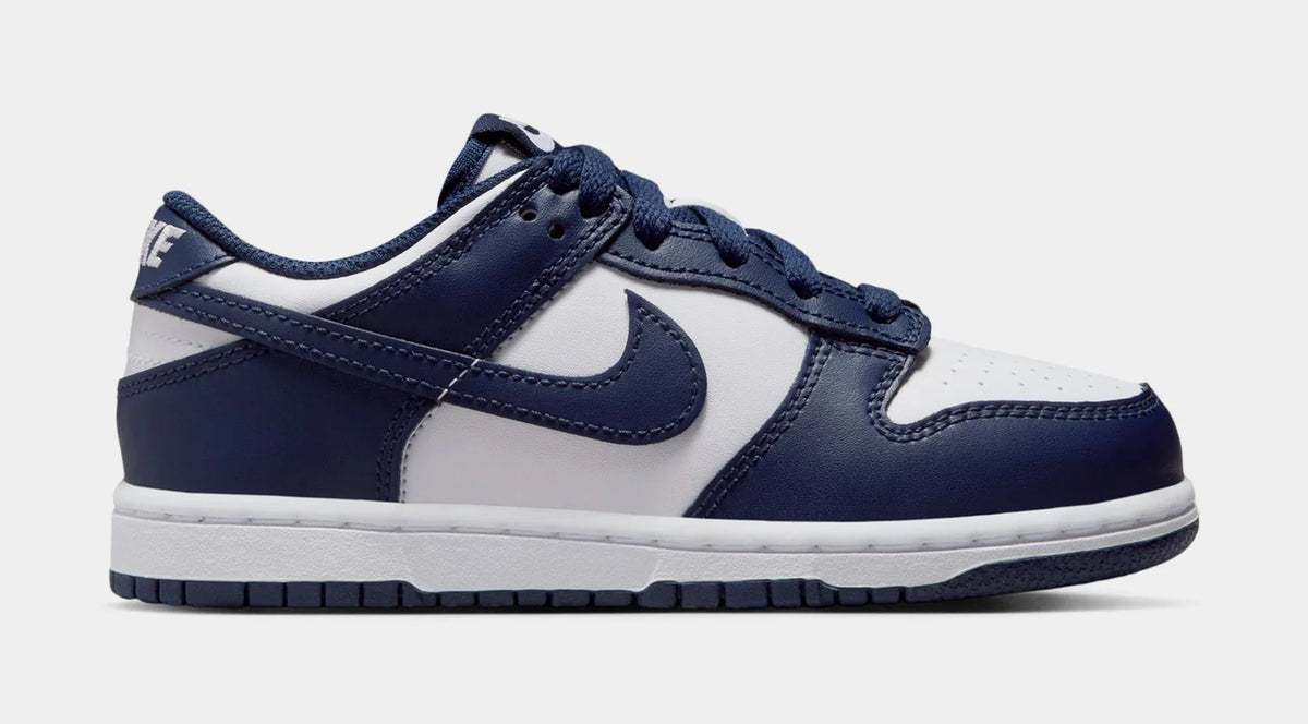 Nike Dunk Low Little Kids' (PS) Sneakers — White/Midnight Navy Leather Low-Top