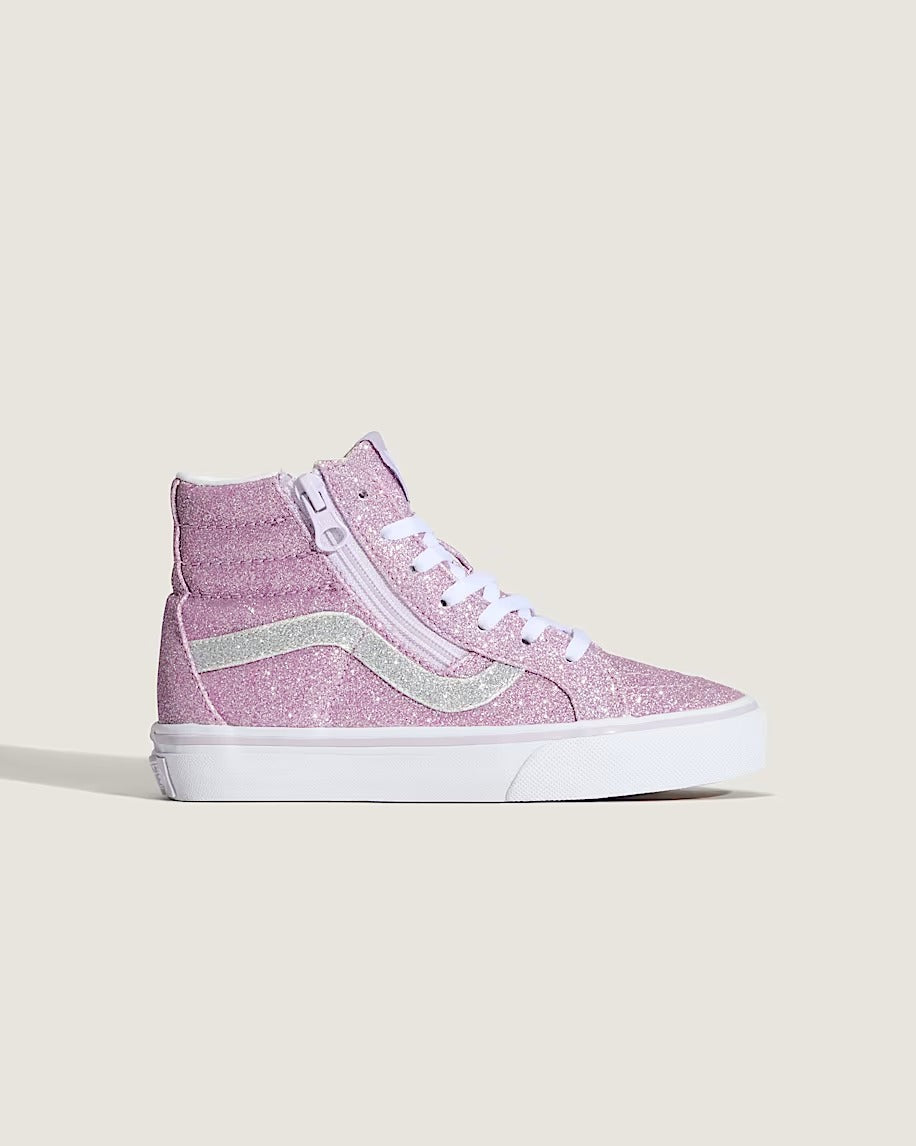 Vans Sk8-Hi Glitter Little Kids' (PS) Sneakers — Pink/White Canvas High-Top
