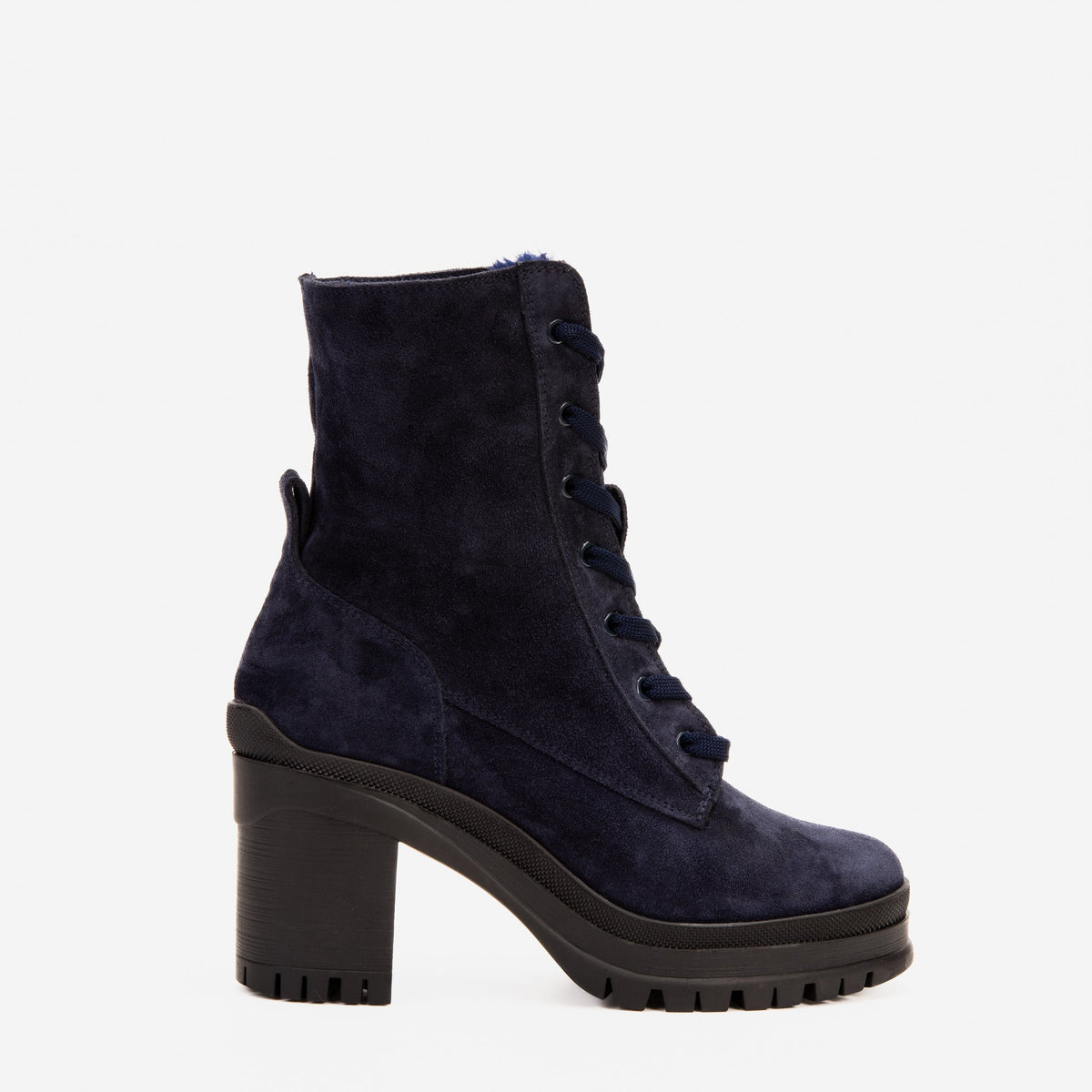 Vinci Leather The Elera Navy Blue Leather Block Heel Women Boot – product view 1