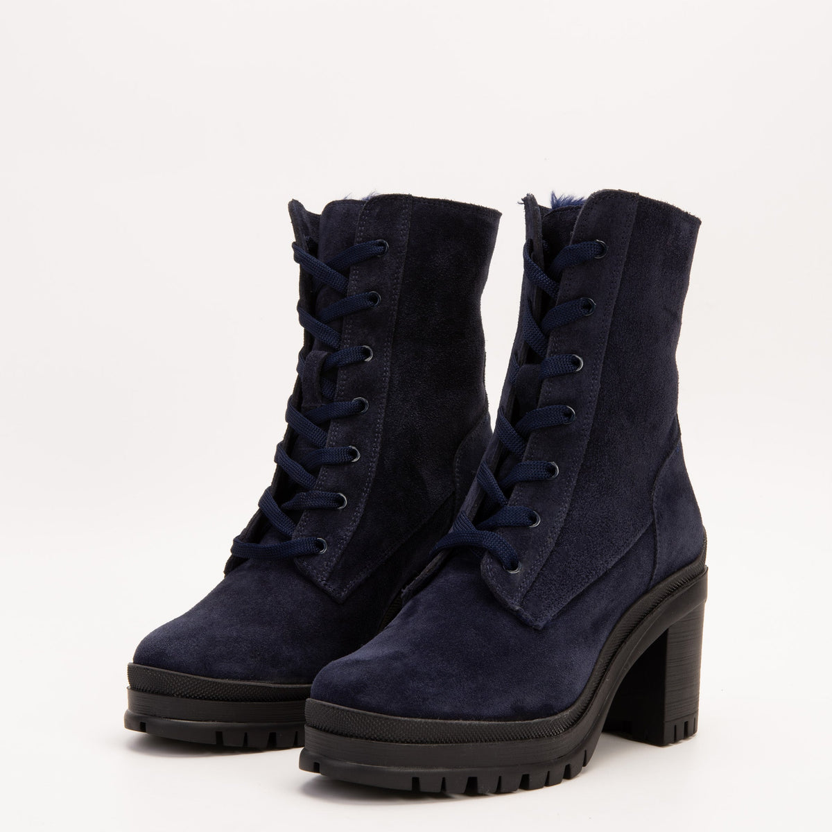 Vinci Leather The Elera Navy Blue Leather Block Heel Women Boot – product view 3