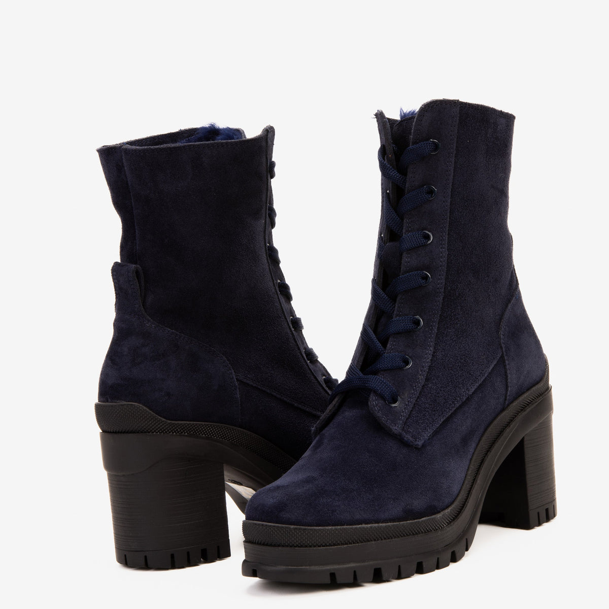 Vinci Leather The Elera Navy Blue Leather Block Heel Women Boot – product view 8