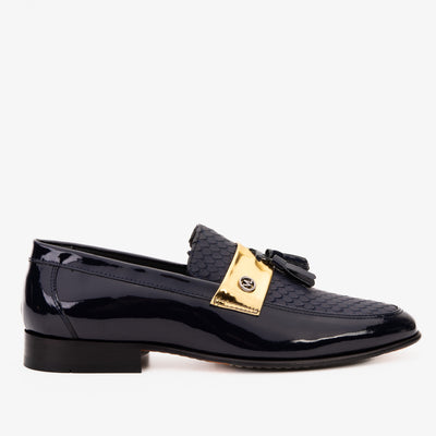 Vinci Leather The Imperial Navy Blue & Gold Leather Men Dress Shoe – product view 1