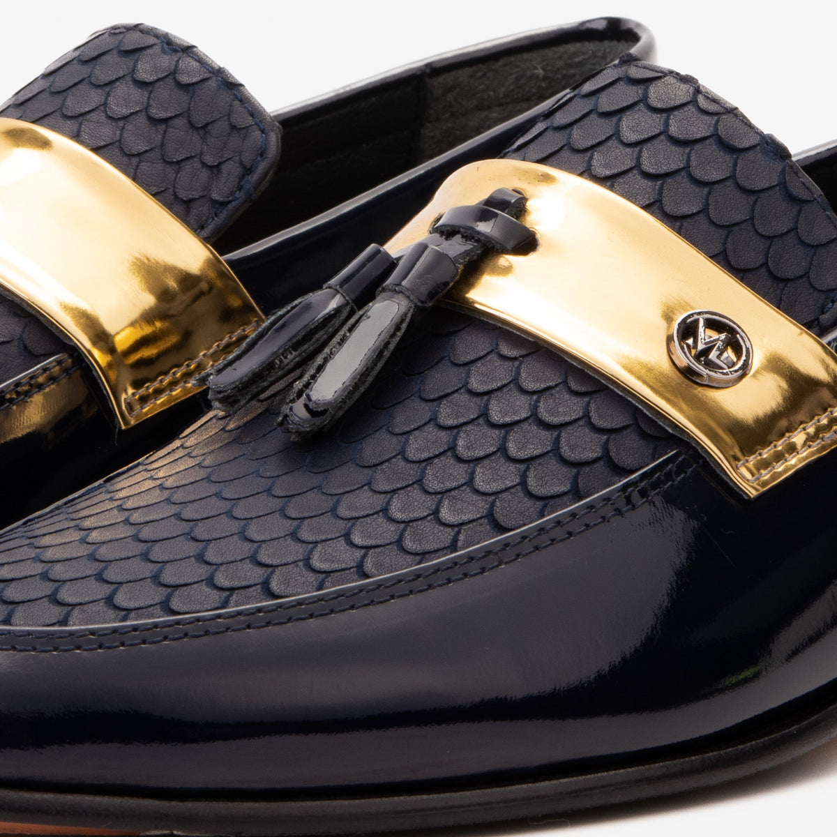 Vinci Leather The Imperial Navy Blue & Gold Leather Men Dress Shoe – product view 4