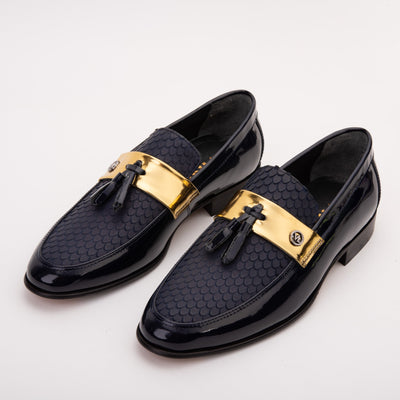 Vinci Leather The Imperial Navy Blue & Gold Leather Men Dress Shoe – product view 5
