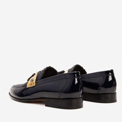 Vinci Leather The Imperial Navy Blue & Gold Leather Men Dress Shoe – product view 6