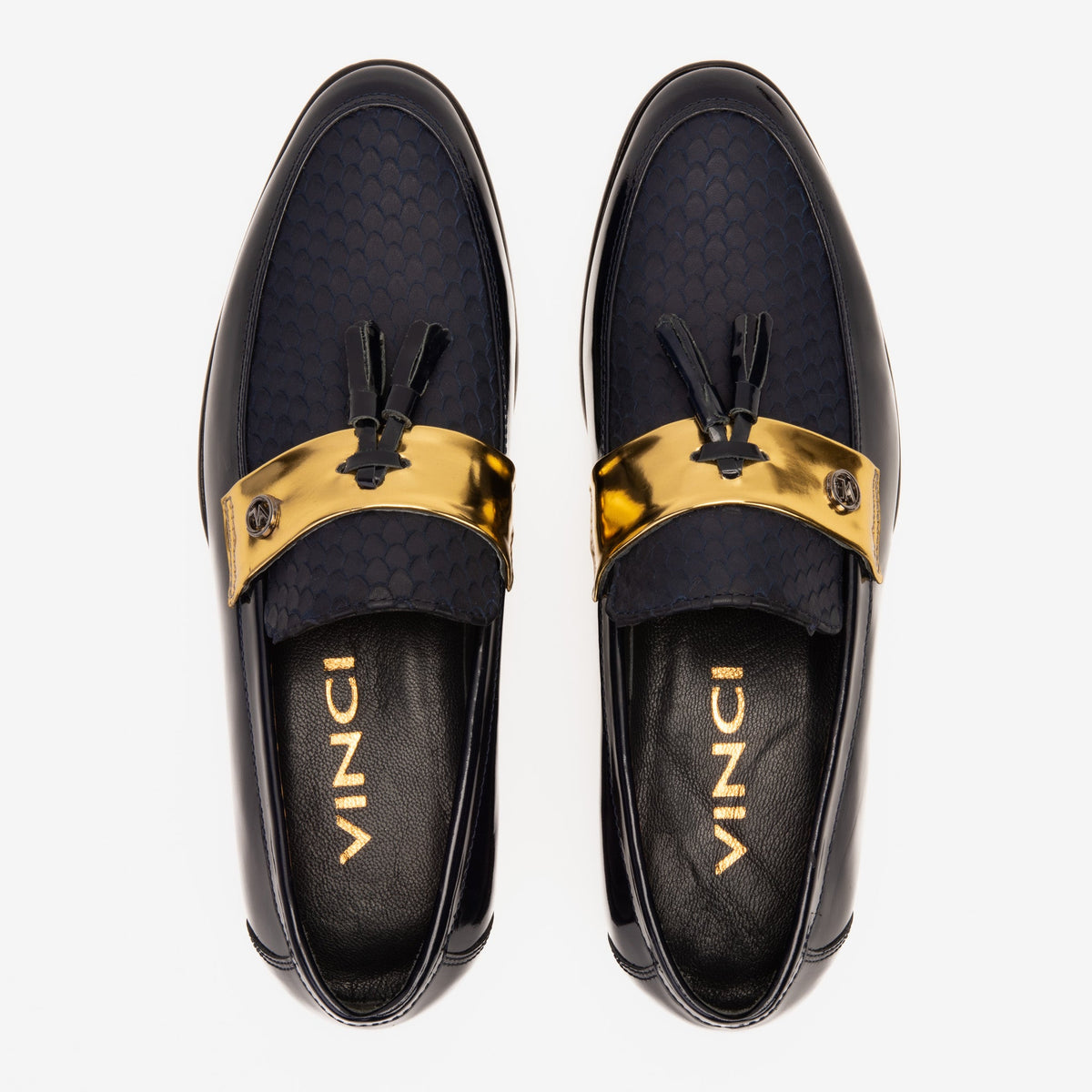 Vinci Leather The Imperial Navy Blue & Gold Leather Men Dress Shoe – product view 8