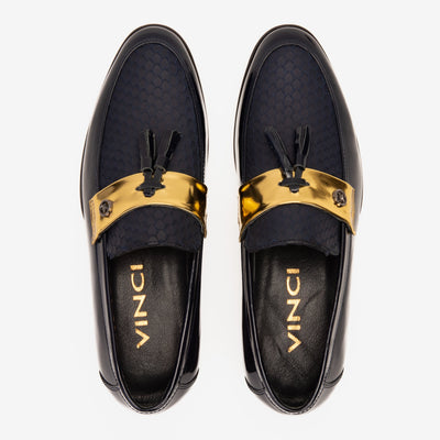 Vinci Leather The Imperial Navy Blue & Gold Leather Men Dress Shoe – product view 8