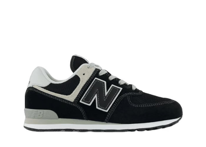 New Balance 574 Core Big Kids (GS) Sneakers — Black/White Suede Low-Top