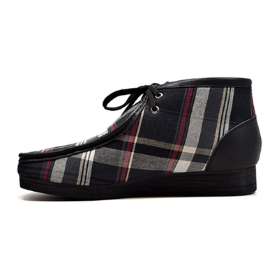 British Walkers New Castle men's Black Plaid ankle boots, left-facing side view