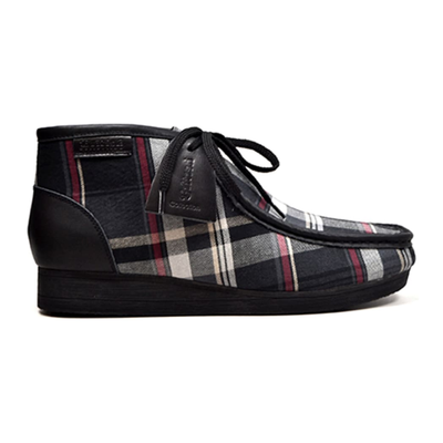 British Walkers New Castle men's Black Plaid ankle boots, right-facing side view