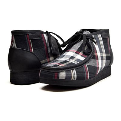 British Walkers New Castle men's Black Plaid ankle boots, three-quarter pair view