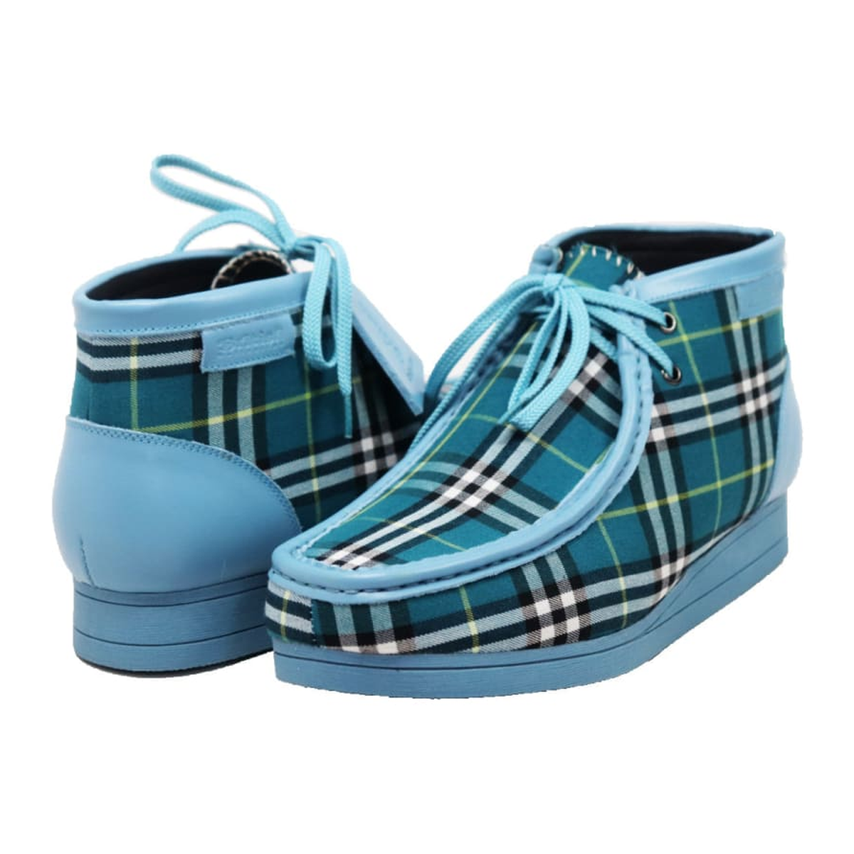 British Walkers New Castle men's Blue Plaid ankle boots, three-quarter pair view