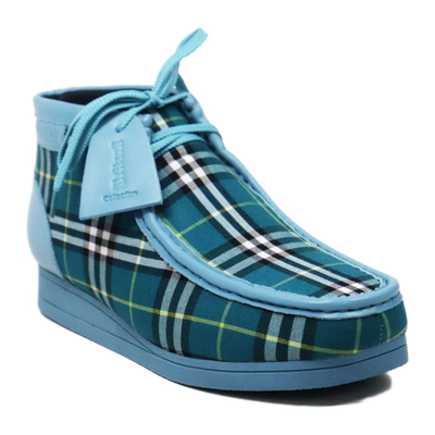 British Walkers New Castle men's Blue Plaid ankle boots, three-quarter side view