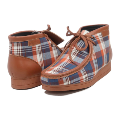 British Walkers New Castle men's Brown Plaid ankle boots, three-quarter pair view