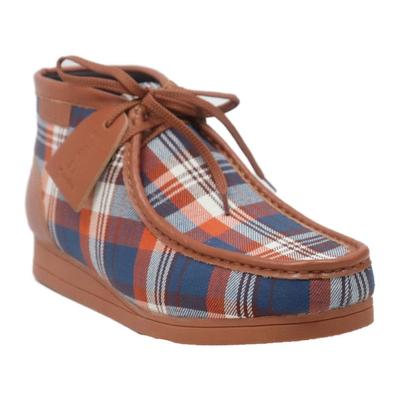 British Walkers New Castle men's Brown Plaid ankle boots, three-quarter side view